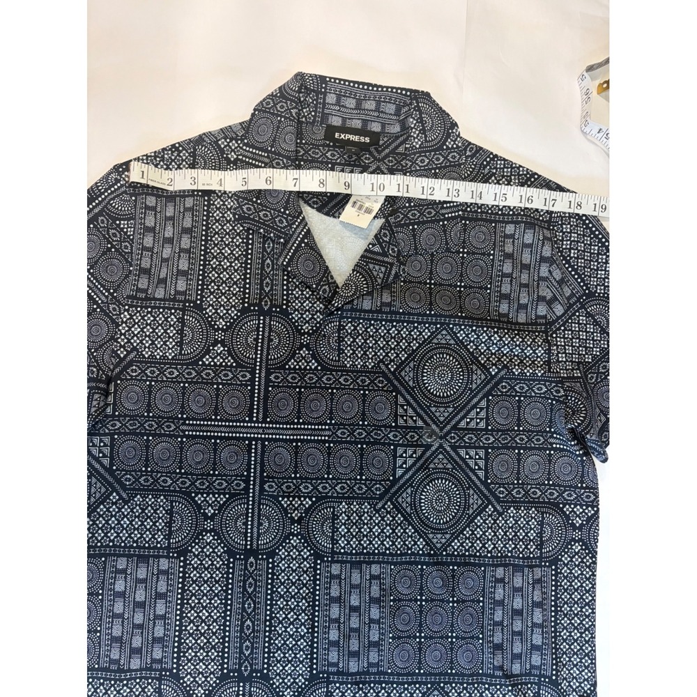 NEW Express Mens Polo Medium Navy / Dark Blue with Pattern - Picture 3 of 7